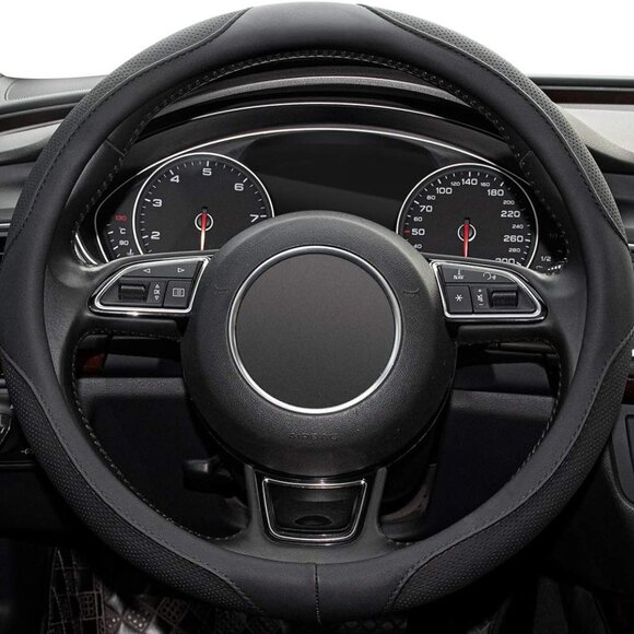 Steering Wheel Cover,14.5-15 Inch Black Universal Microfiber Leather/ NEW - Picture 5 of 5